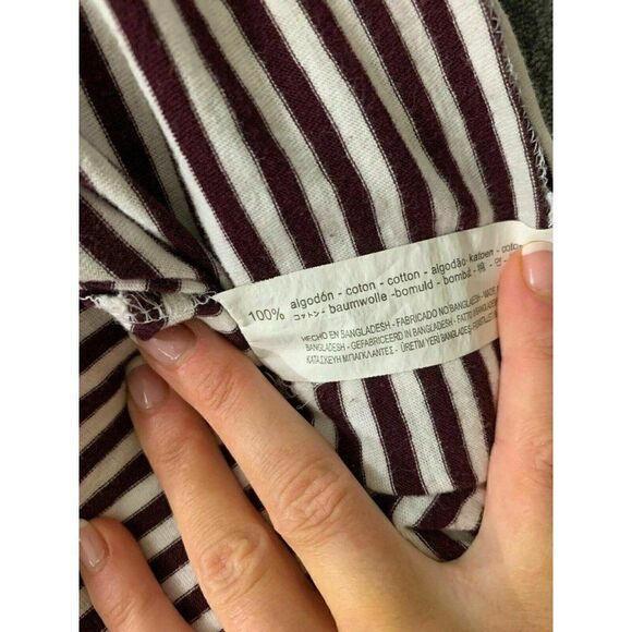 Zara Womens Purple Plum White Striped Short Sleeve Top T Shirt V Neck Small - Picture 6 of 6